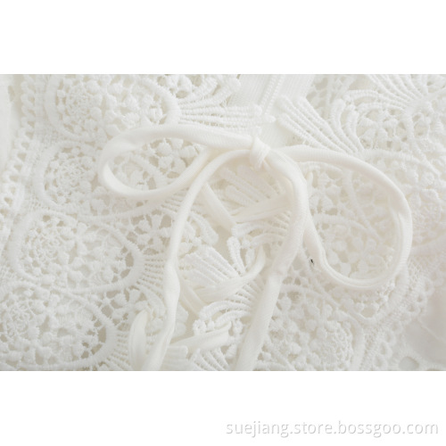 Women Puff Sleeve Shoulder Off Lace Embroidery Dress